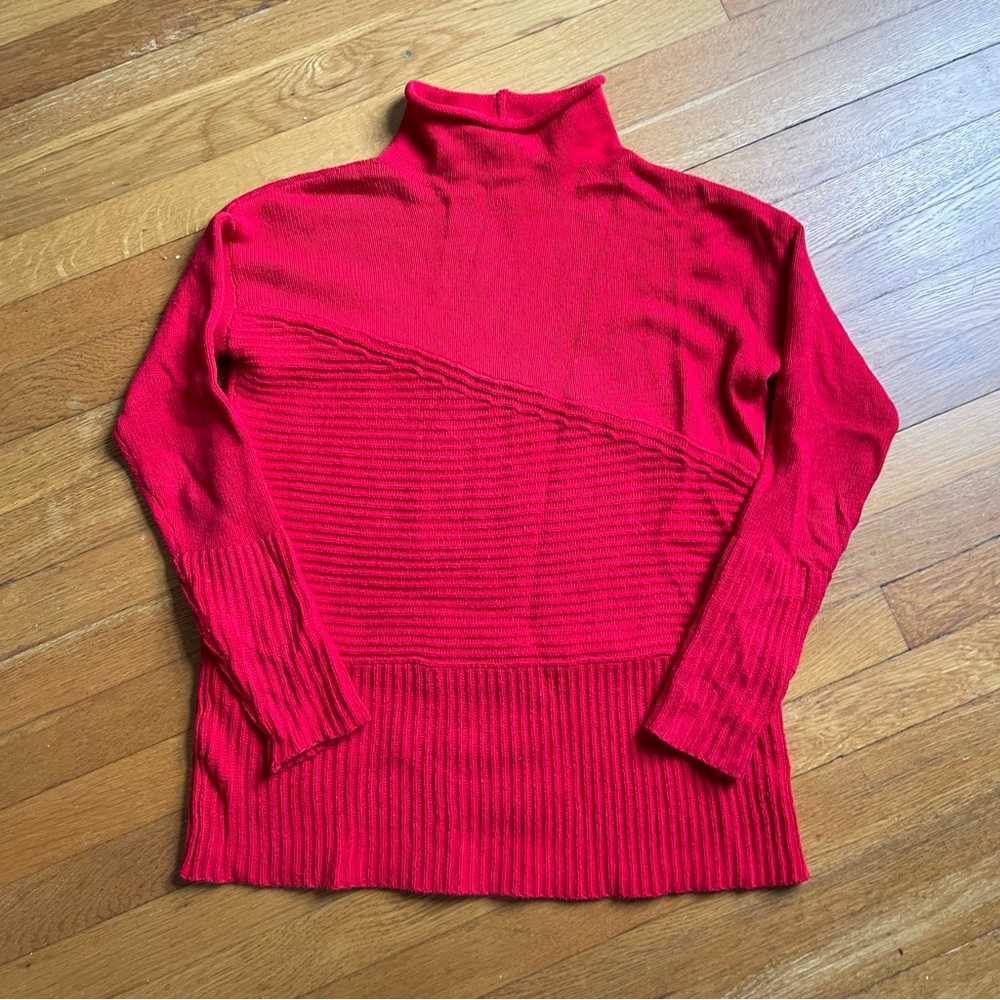 Vince Camuto Red Mock Neck Turtleneck Sweater Ribbed Knit